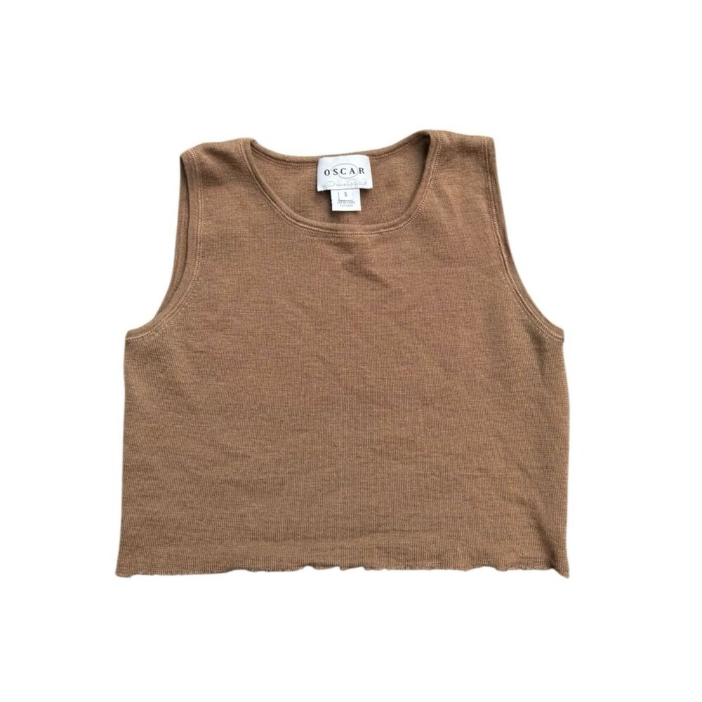 Oscar De La Renta Women's Cropped Sleeveless Top in Tan Size Small